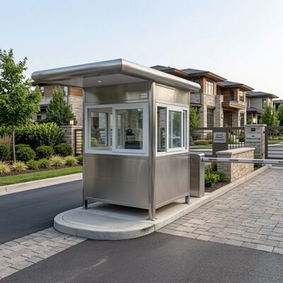 Gray Single Room Stainless Steel Ticket Kiosk Booth Including Option Drainage System and Electricity Fittings Perfect for Ticket Management