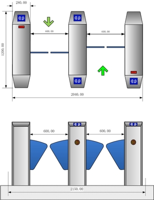 Waist Height Stainless Steel Bidirectional Flap Barrier Gate , RFID Car Automatic Flap Barrier