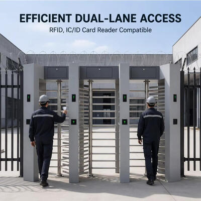 Outdoor Security Dual Lane Full Height Turnstile 304 Stainless Steel RFID Card Facial Recognition
